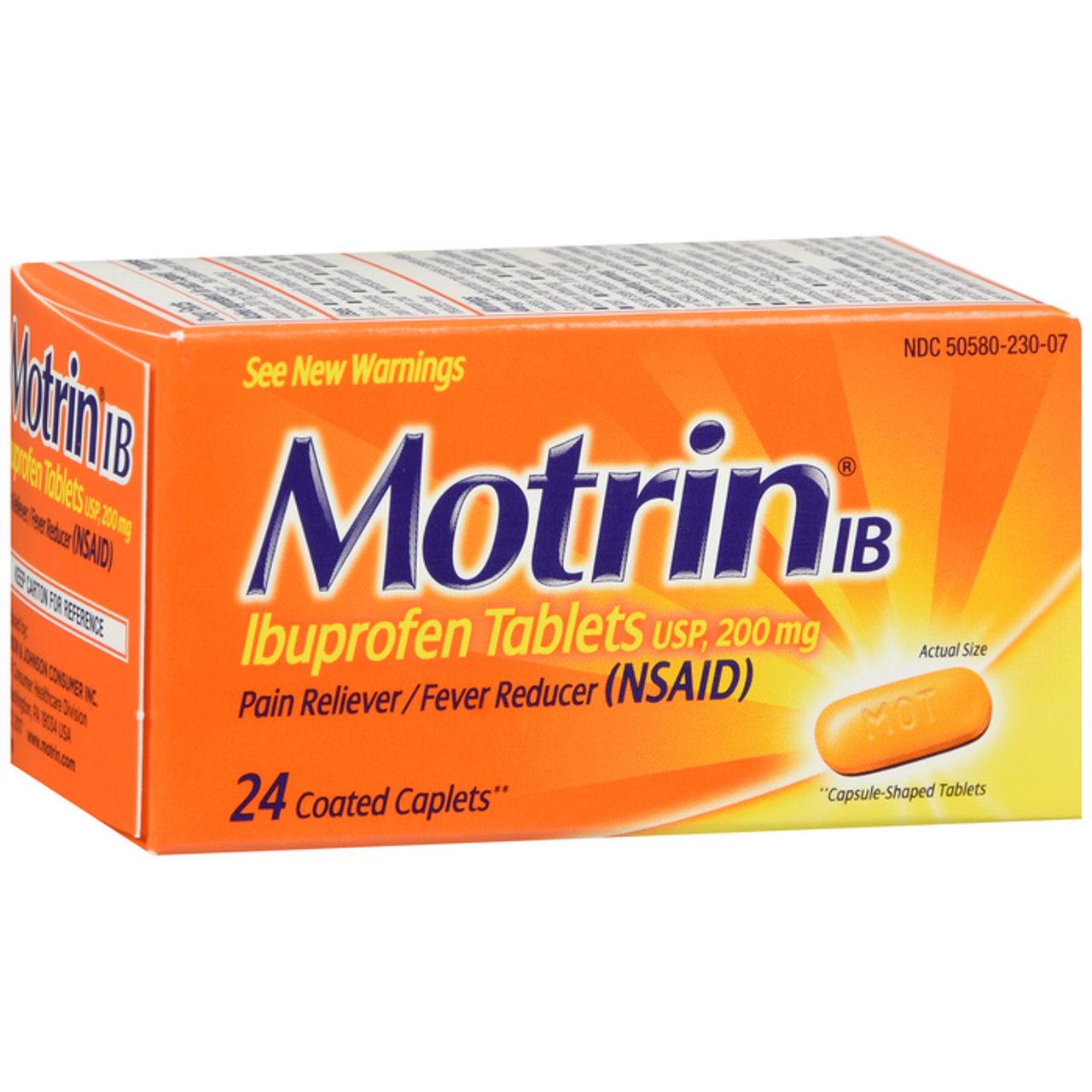 Tabletas Motrin IB de 200 mg para el alivio del dolor