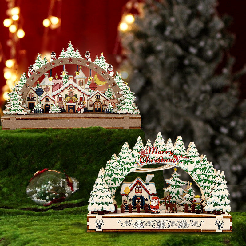 Christmas Wooden Decorations Christmas Village Shopping Mall Window Display Creative Handmade DIY Christmas Gifts - Korvel