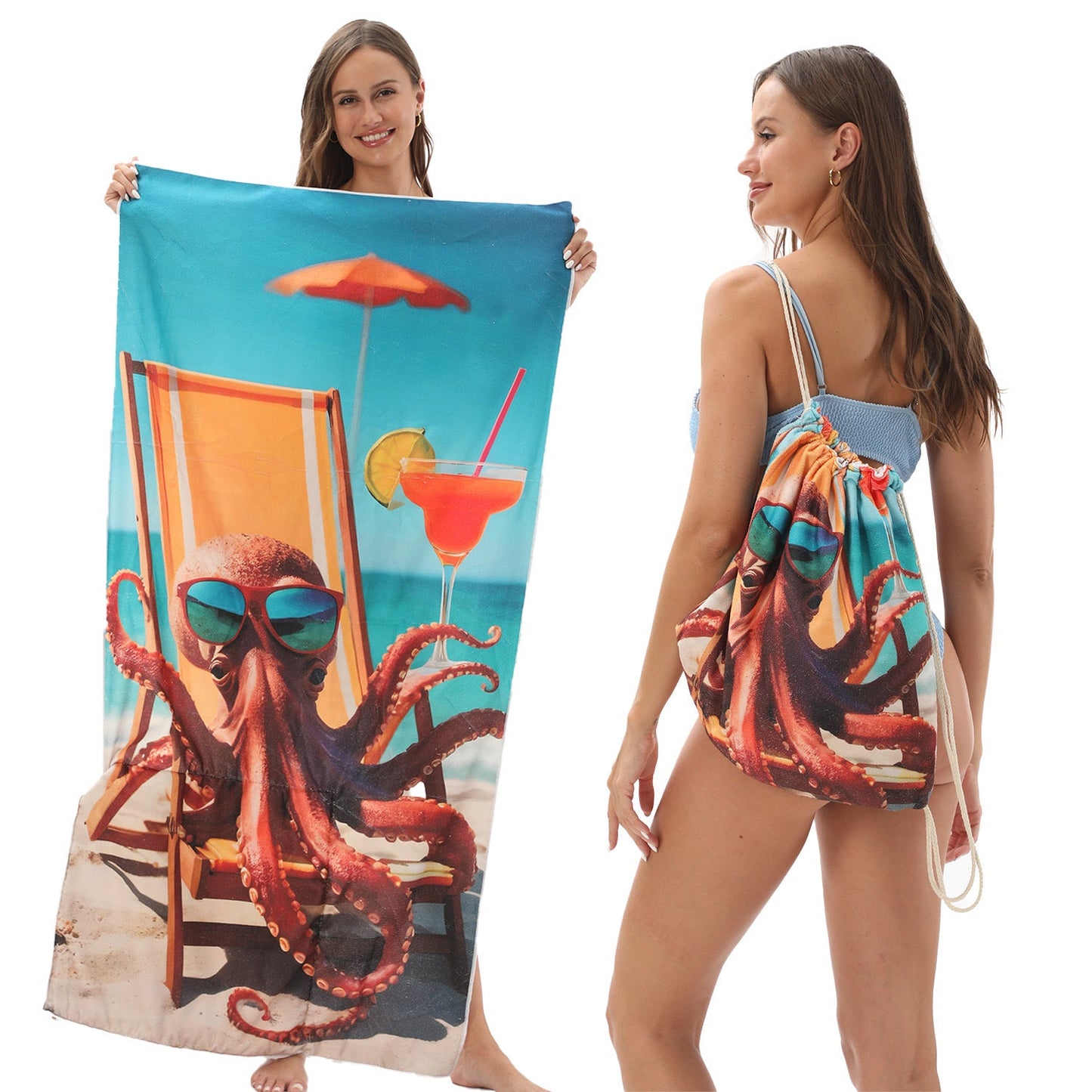 Two-in-One Foldable Beach Towel with Storage Bag