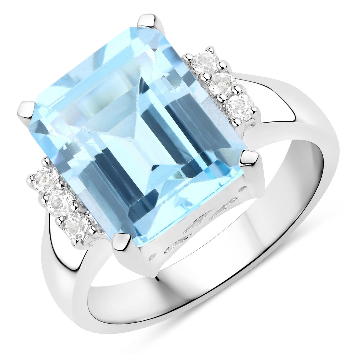 4.89 Carat Blue Topaz & White Topaz Sterling Silver Engagement Ring