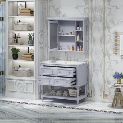 36'' Bathroom Vanity with Medicine Cabinet, Modern Mirror Cabinet with Adjustable Shelf, Bathroom Storage Cabinet with 4 Drawers - Korvel