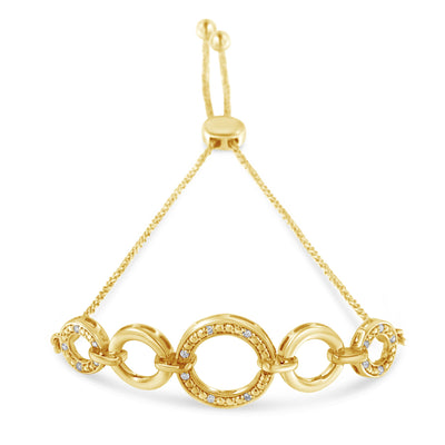 Pulsera Bolo Acentuada con Diamantes en Plata de Ley Baño de Oro de 10K