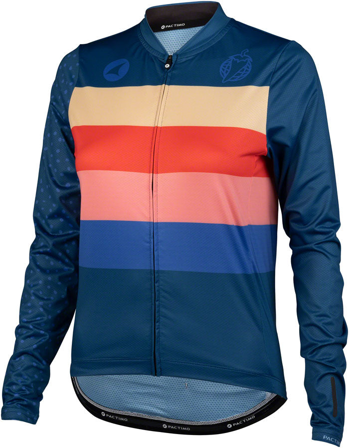 Jersey de Manga Larga Salsa Team Polytone para Mujeres - Rayas Azules Oscuras
