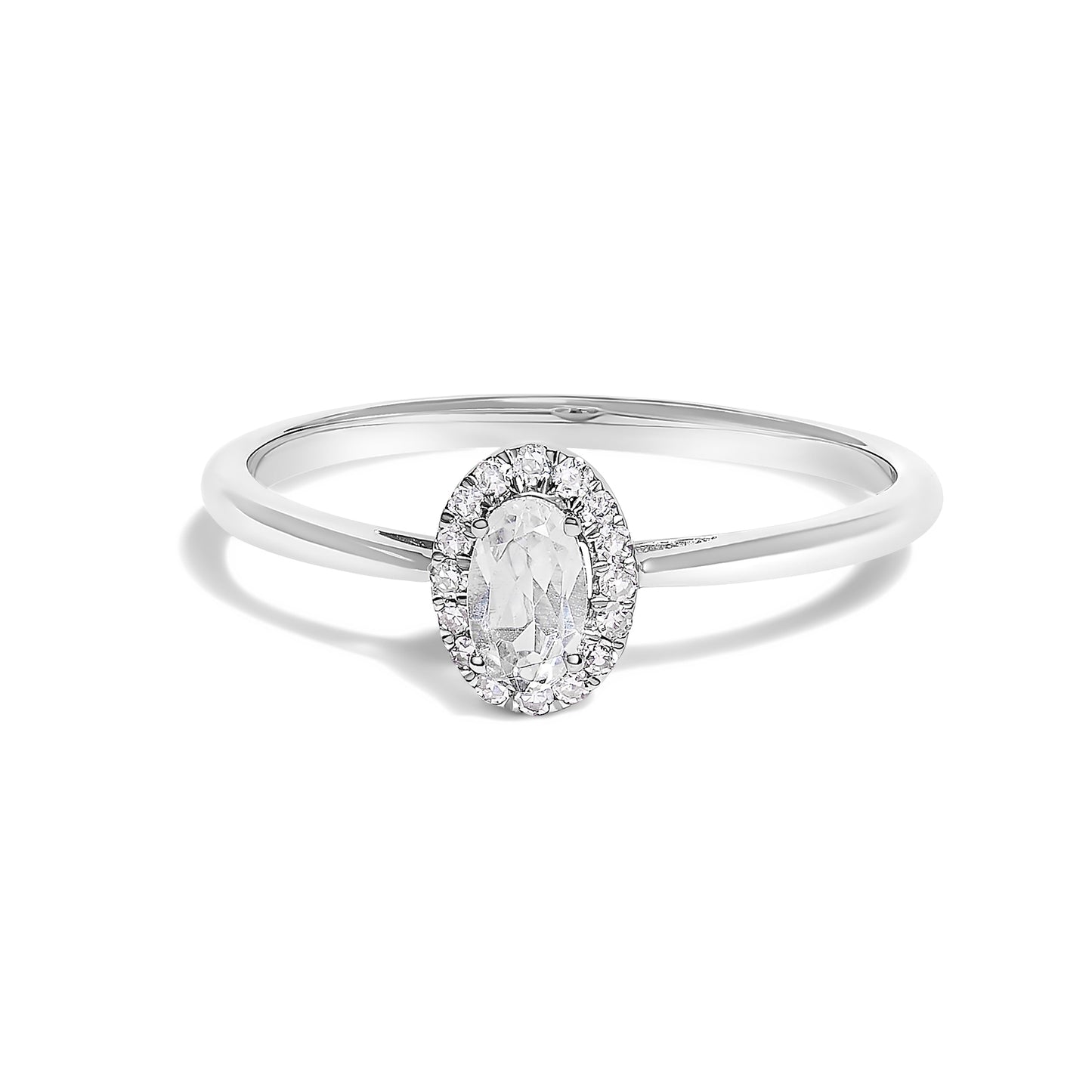 10K White Gold Oval Purple Amethyst & Diamond Halo Ring - Size 6.5