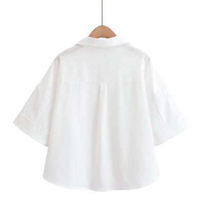 Elegant Style Women's Fashion Casual Versatile V-Neck Short Sleeve Crop Shirt - Korvel