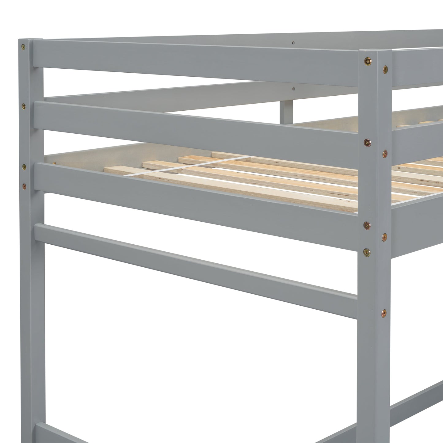 Twin High Loft Bed with Ladder landing Platform, Ladders, Guardrails,Grey - Korvel