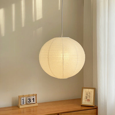 White Japanese style pendant light simple living room round rice paper round LED pendant light - Korvel