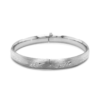 Classic Floral Carved Bangle in 14k White Gold
