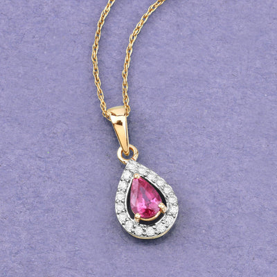 1.03 Carat Genuine Ruby and White Diamond Pendant in 14K Yellow Gold