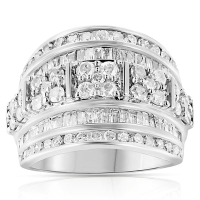 Bague cocktail en diamant multi-rang en argent sterling .925 - Taille 7