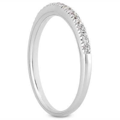 14k White Gold Engraved Pave Diamond Wedding Ring Band