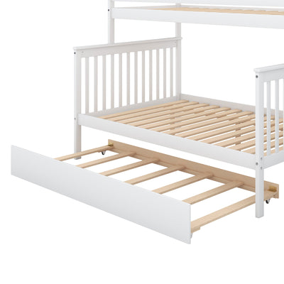 Elegant Twin over Full Bunk Bed with Trundle and Staircase - White