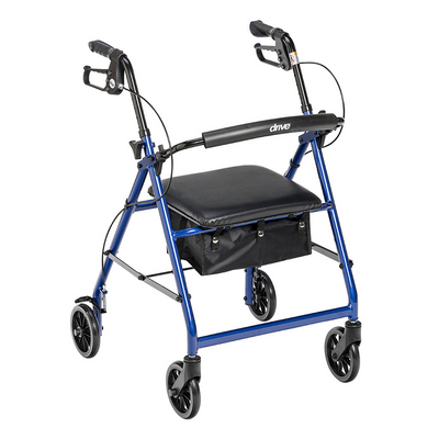 Drive Medical Blue Walker Rollator with 6" Wheels and Padded Seat