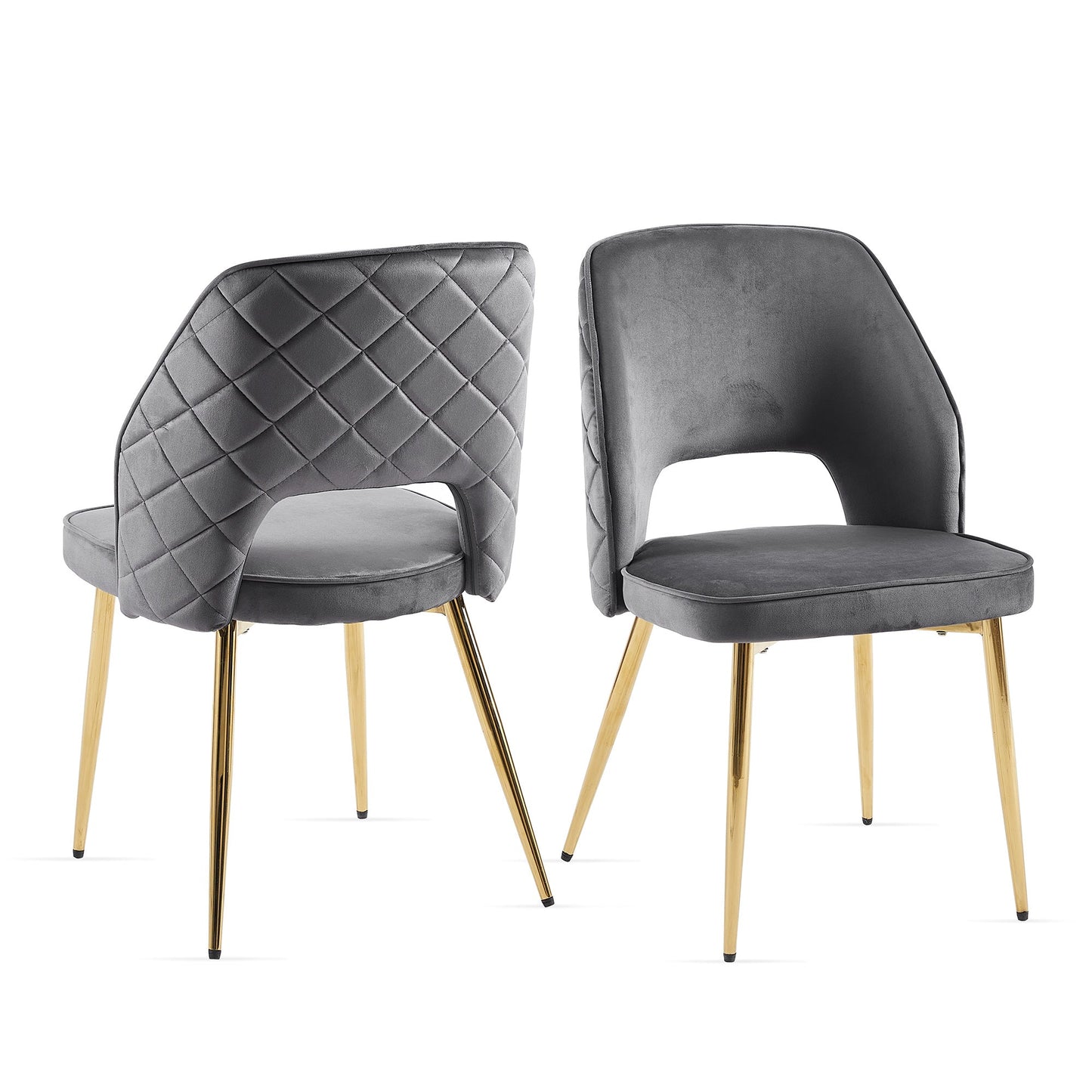 Sillas de Comedor de Terciopelo Gris con Patas de Metal - Set de 4