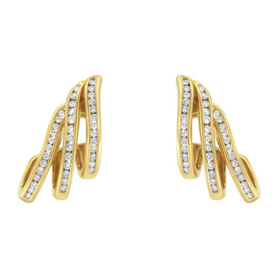 Pendientes de aro en espiral de diamantes de oro amarillo de 10 quilates