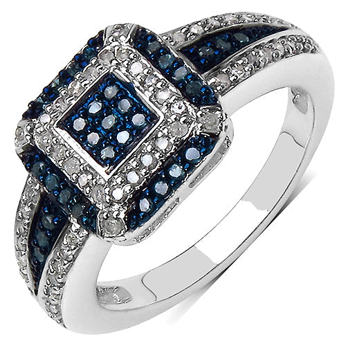 Bague en argent sterling avec diamants bleus et blancs de 0,50 carat