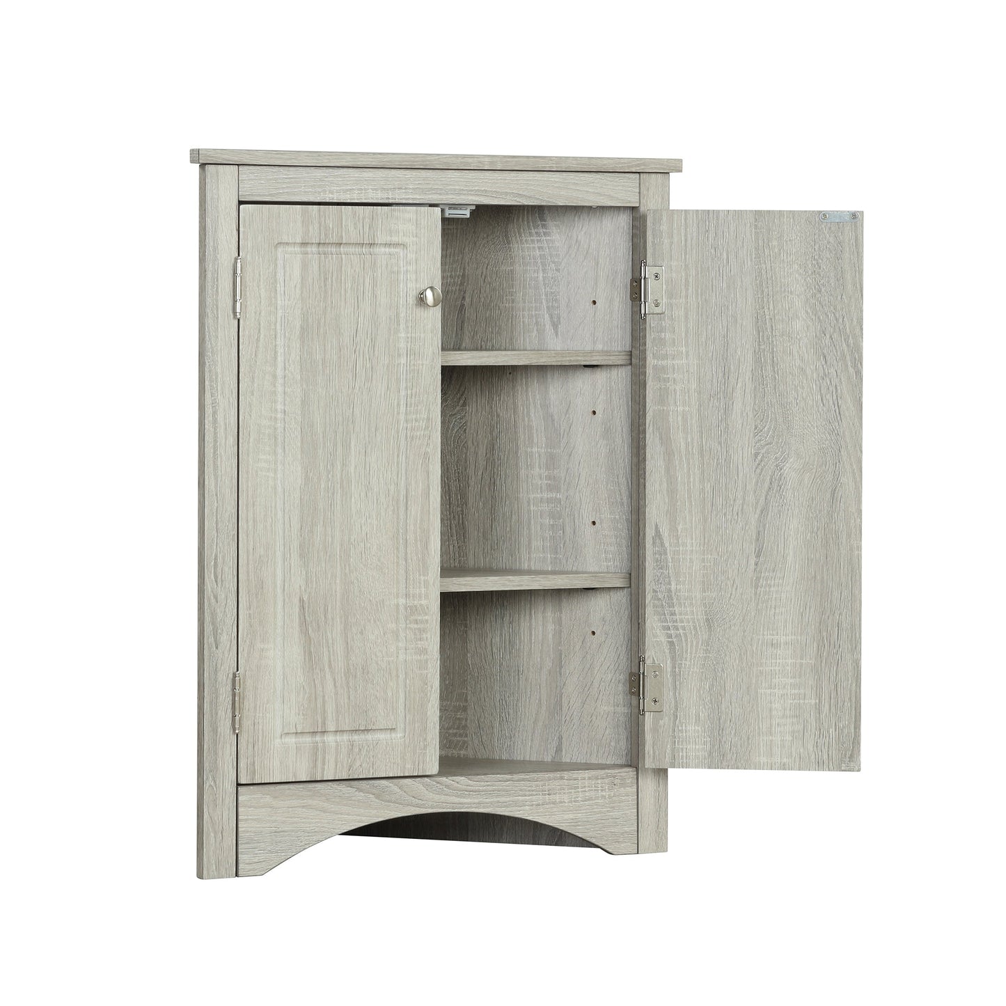 Oak Triangle Bathroom Storage Cabinet with Adjustable Shelves, Freestanding Floor Cabinet for Home Kitchen - Korvel