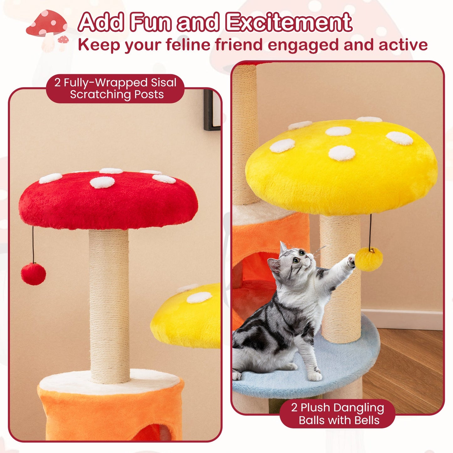 Árbol para gatos multicolor de 43 pulgadas con 2 condos y plataformas acolchadas