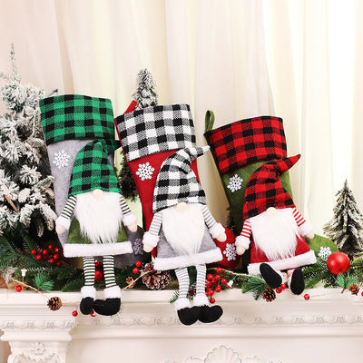 Christmas Day Decoration Red Black White Grid Faceless Forester Christmas Socks Dwarf Hanging Doll Candy Gift Bag - Korvel
