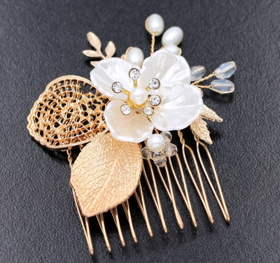 Golden leaf hair comb bridal headdress insert comb jewelry - Korvel