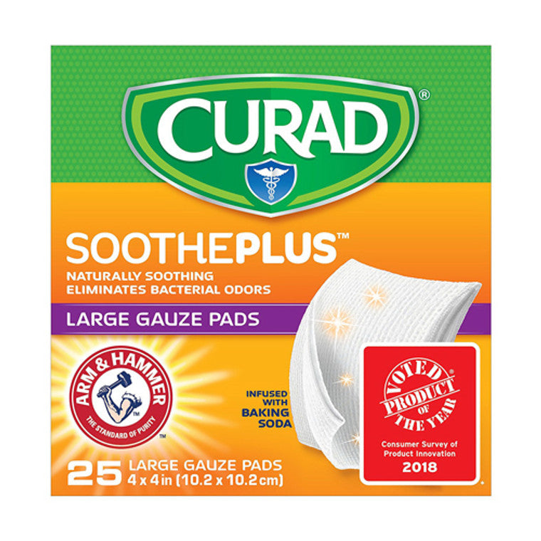 Curad Soothe Plus Large Gauze Pads - 4x4 In, 25 Count