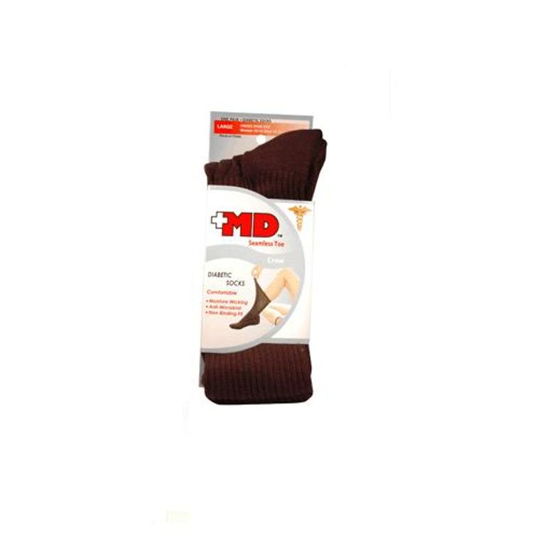 MD Black Diabetic Crew Socks - Large