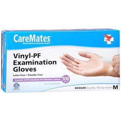 CareMates Vinyl Exam Gloves, Medium, 100 Count - Latex-Free & Powder-Free
