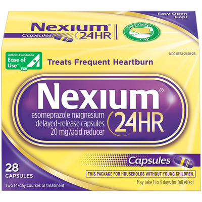 Nexium 24HR Réducteur d'acide, 20mg Capsules d'Esoméprazole Magnésium, 28 Comptes