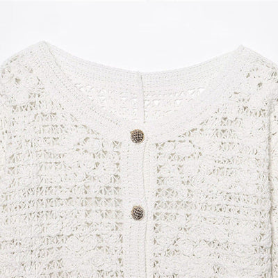 Style Women's Fashion Casual Long Sleeve Single Breasted Crochet Jacket - Korvel