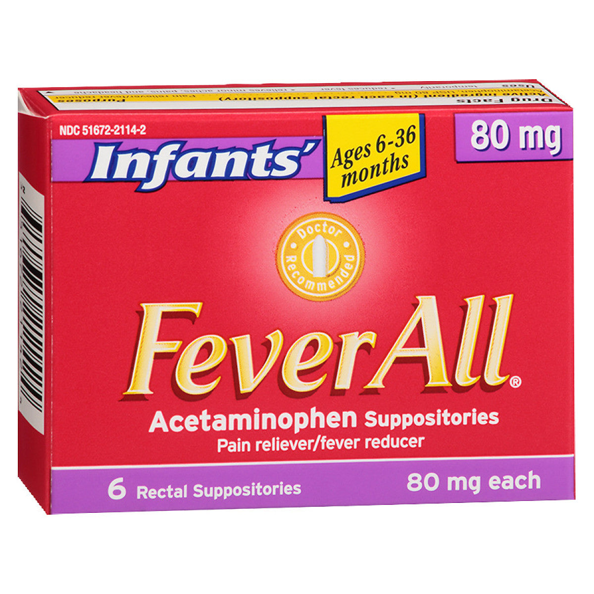Suppositoires d'acétaminophène FeverAll pour nourrissons, 80 mg