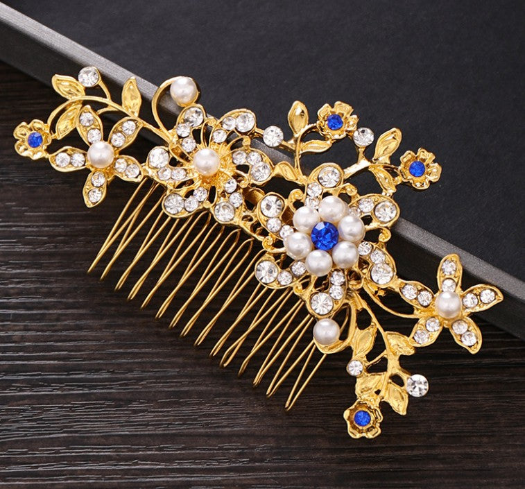 Hair comb, bridal rhinestone and pearl headdress, wedding dress accessories - Korvel