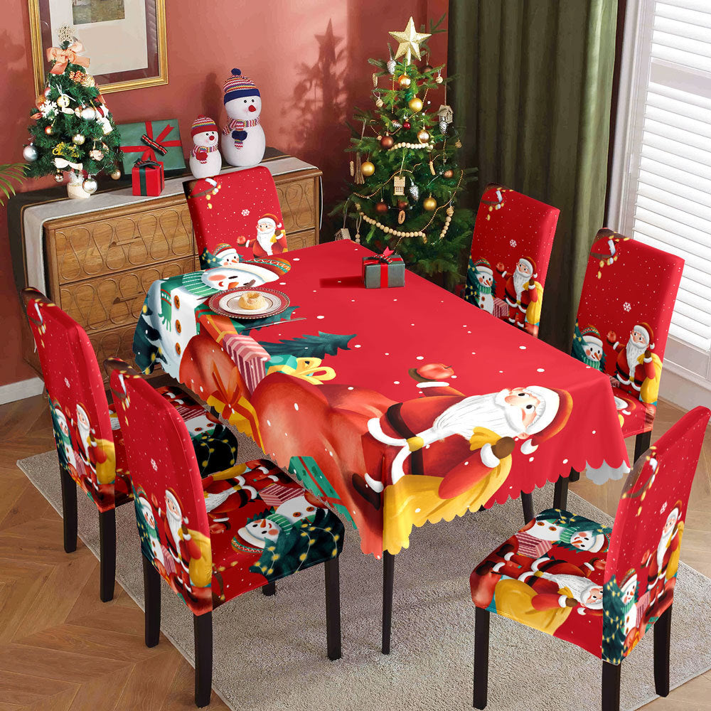 Christmas printed tablecloth, chair cover, waterproof, oil resistant, festive decoration, dining table cloth, chair cover, universal household use - Korvel