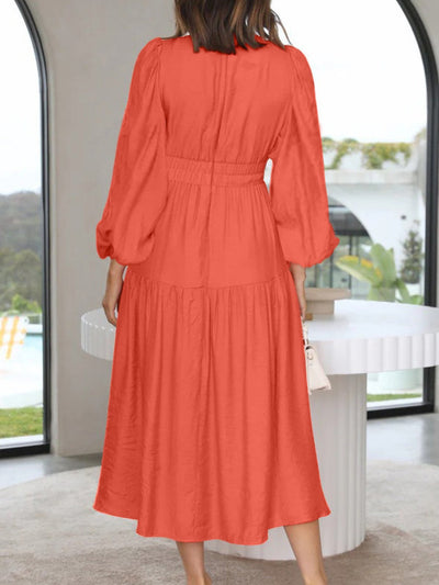 Elegant Lightweight Deep V-Neck Balloon Sleeve Maxi Dress