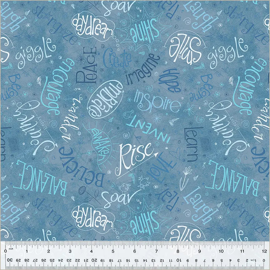 Blue Denim Noteworthy Aspirations Fabric - 44"/45" Per Yard
