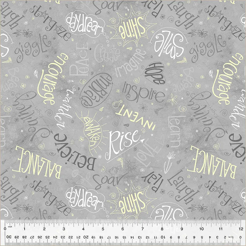 Grey Smoke Noteworthy Aspirations Cotton Fabric - 44"/45" Per Yard