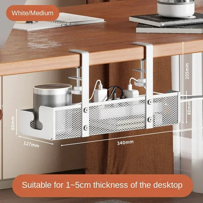 No-drill under-desk cord rack: metal mesh, high-load cable holder. - Korvel