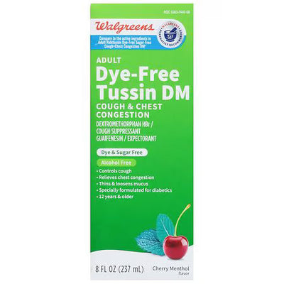 Walgreens Adult Tussin DM Toux et Congestion Thoracique, Sans Sucre, 8 fl oz