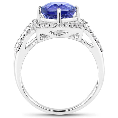 Bague Halo en Tanzanite et Diamants en Or Blanc 14K de 3,26 Carats
