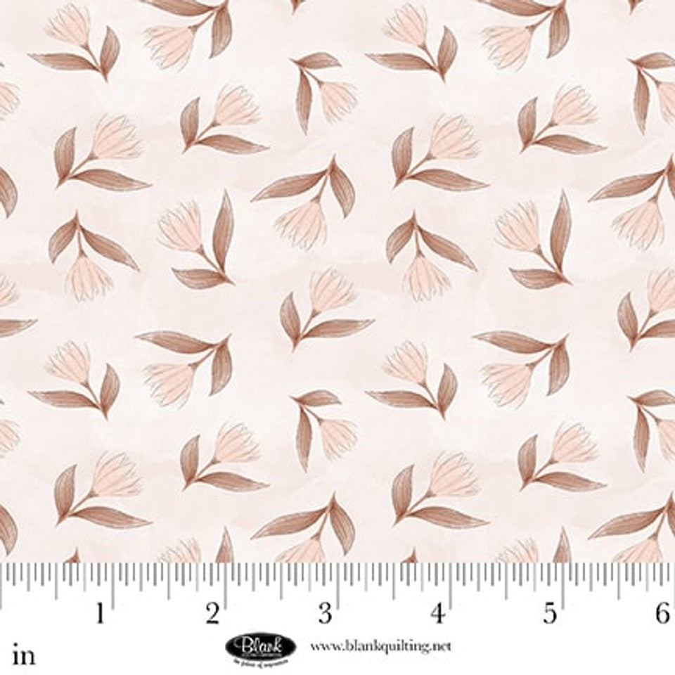 Tela de Algodón con Flores en Rosa Polvoriento y Pewter - 44"/45" por Yarda