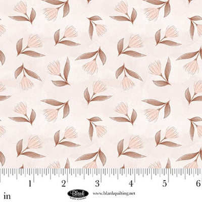 Dusty Rose Tossed Flowers & Pewter Cotton Fabric - 44"/45" Per Yard