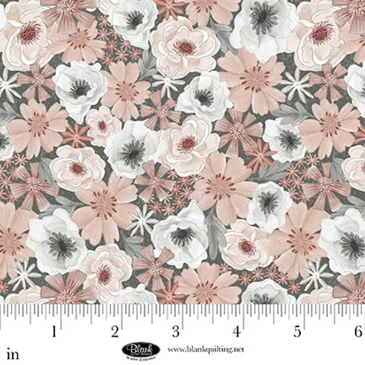 Tissu en coton à fleurs emballées rose poussiéreux et pewter