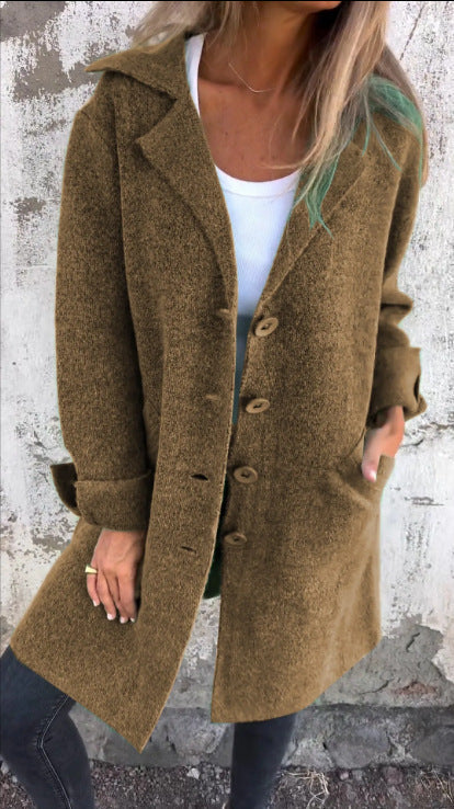 Lapel Single Breasted Cardigan with Pockets