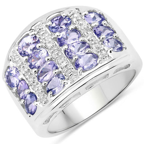 Anillo de Plata Esterlina con Tanzanita y Topacio Blanco de 2.42 Quilates