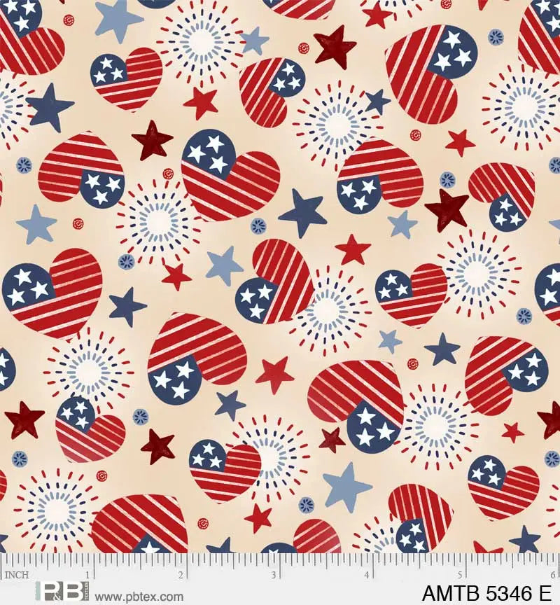 Tissu Cœurs Patriotiques Crème - 44"/45" par Yard