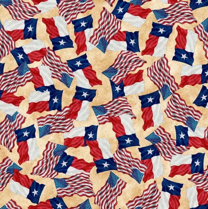 Tela de Algodón con la Bandera Marrón de Texas - 44"/45" por Yarda