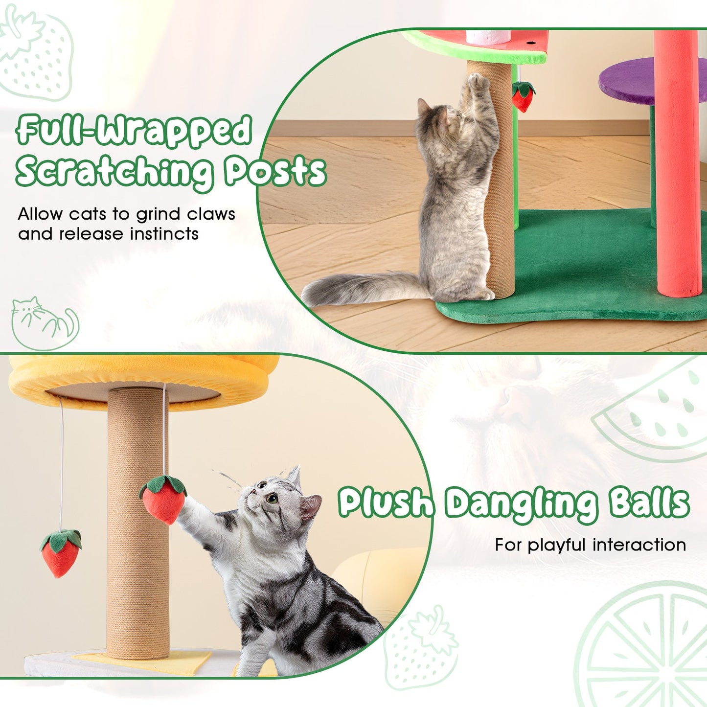 Árbol para Gatos de 45 Pulgadas con Perchero Acolchado y Plataformas de Fruta