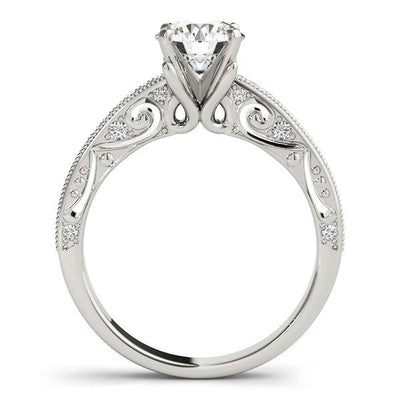 14k White Gold Antique Pronged Round Diamond Engagement Ring