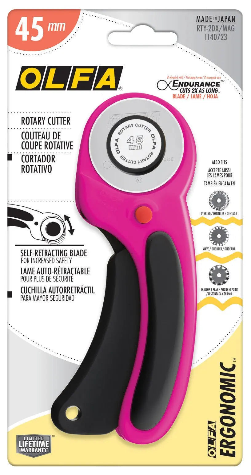 Cutter rotatif ergonomique de 45 mm en magenta