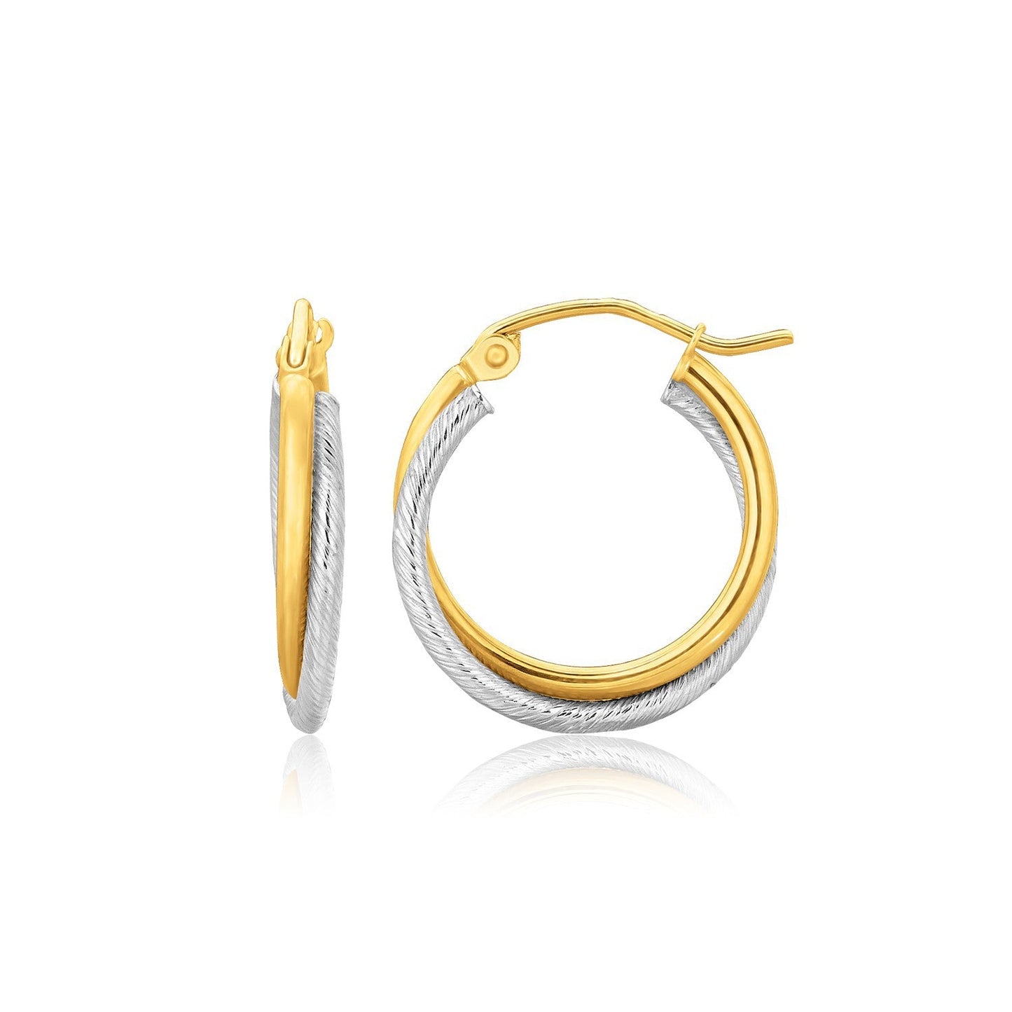 Boucles d'oreilles créoles en or bicolore 14k doublement poli et texturé