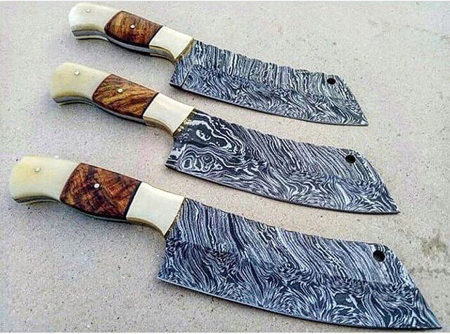 Set of 3 Exquisite Damascus Steel Cleaver Knives - Korvel